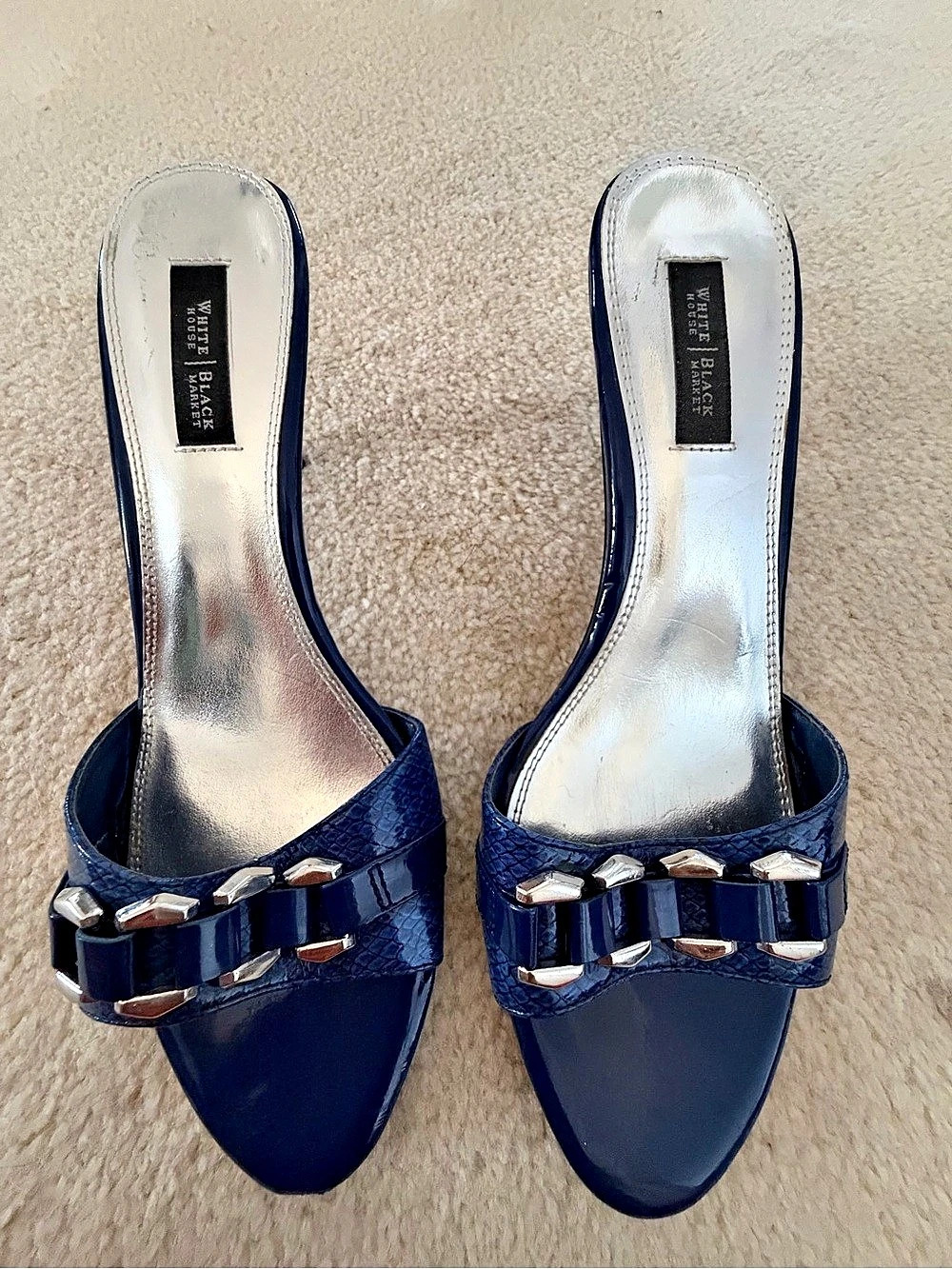 White House Black Market Embellished Blue Heels